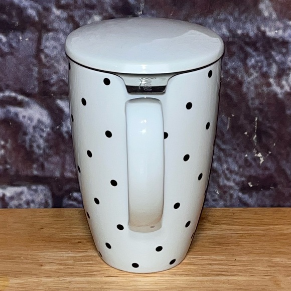 SOLD*** Sweese White Polka Dot Pocelin Tea Cup with Lid & Infuser 15oz Retired - Picture 4 of 13